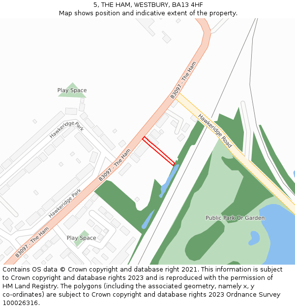 5, THE HAM, WESTBURY, BA13 4HF: Location map and indicative extent of plot