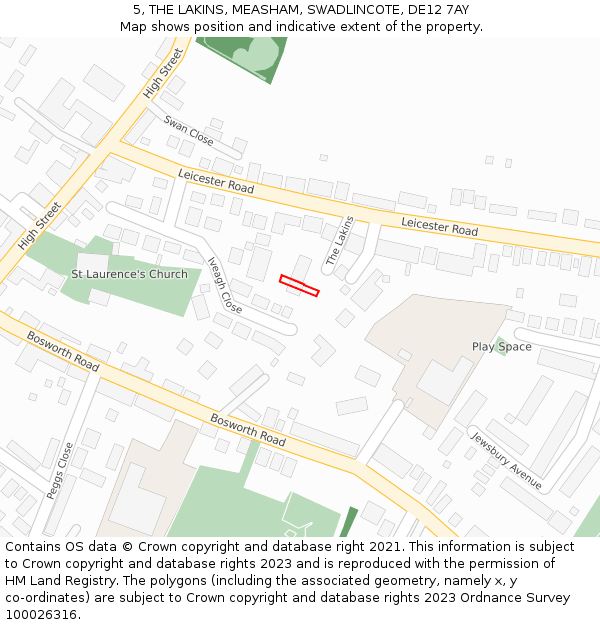 5, THE LAKINS, MEASHAM, SWADLINCOTE, DE12 7AY: Location map and indicative extent of plot