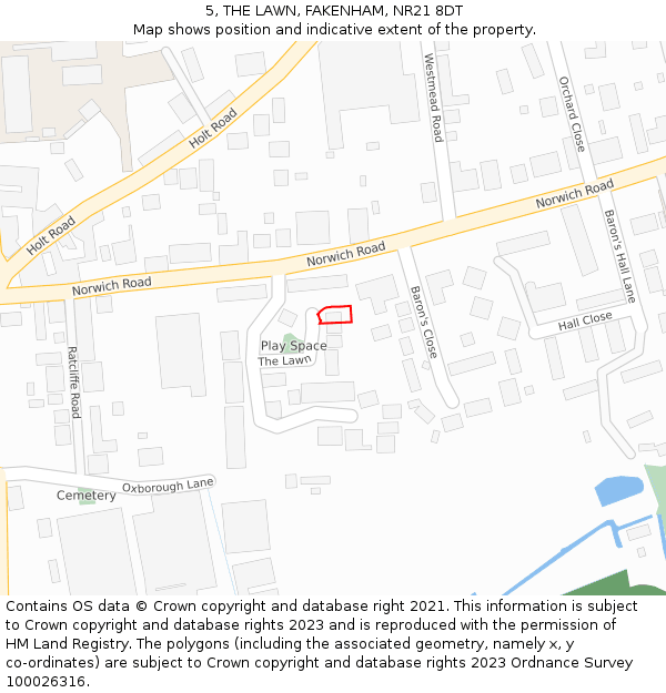5, THE LAWN, FAKENHAM, NR21 8DT: Location map and indicative extent of plot