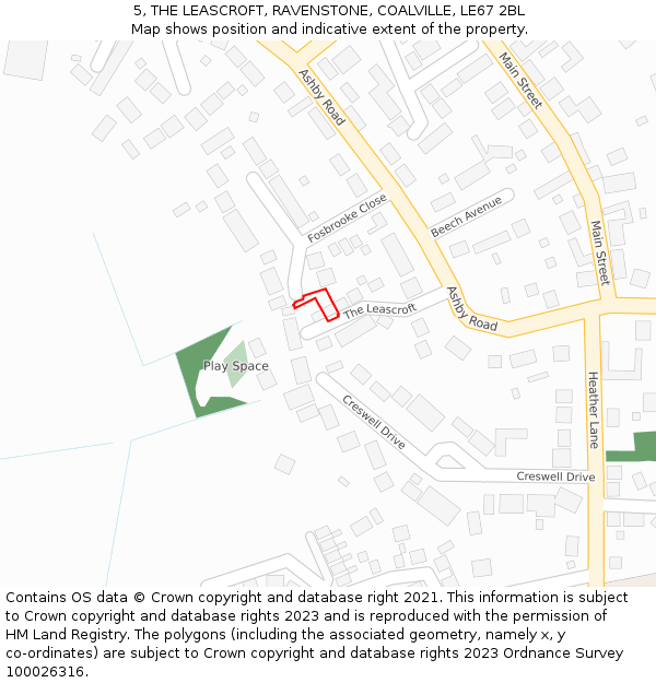 5, THE LEASCROFT, RAVENSTONE, COALVILLE, LE67 2BL: Location map and indicative extent of plot