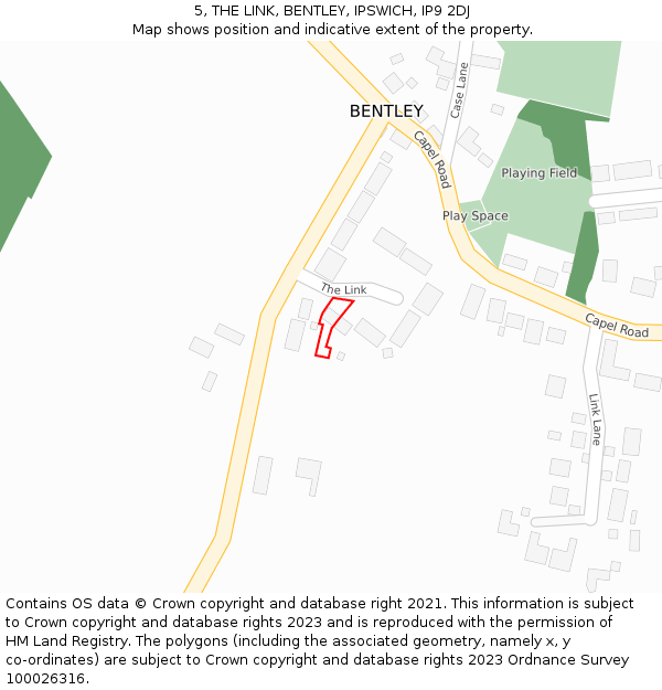 5, THE LINK, BENTLEY, IPSWICH, IP9 2DJ: Location map and indicative extent of plot