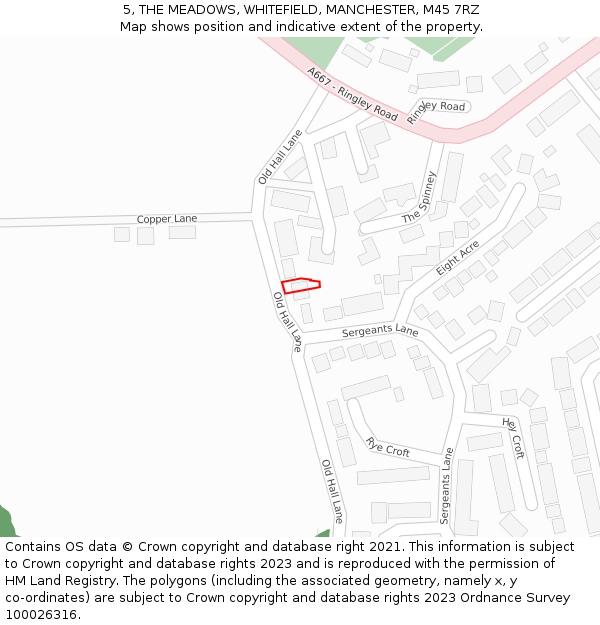 5, THE MEADOWS, WHITEFIELD, MANCHESTER, M45 7RZ: Location map and indicative extent of plot