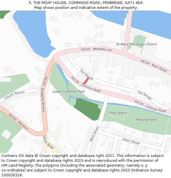 5, THE MOAT HOUSE, COMMONS ROAD, PEMBROKE, SA71 4EA: Location map and indicative extent of plot