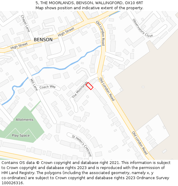 5, THE MOORLANDS, BENSON, WALLINGFORD, OX10 6RT: Location map and indicative extent of plot