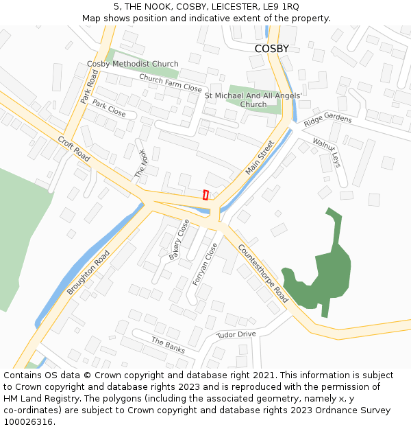 5, THE NOOK, COSBY, LEICESTER, LE9 1RQ: Location map and indicative extent of plot