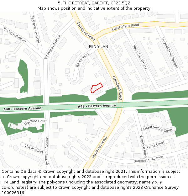 5, THE RETREAT, CARDIFF, CF23 5QZ: Location map and indicative extent of plot