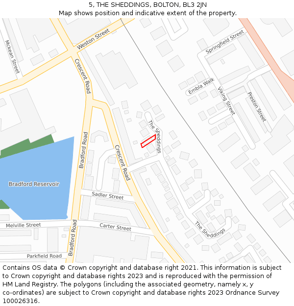 5, THE SHEDDINGS, BOLTON, BL3 2JN: Location map and indicative extent of plot