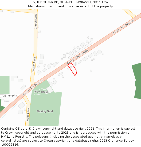 5, THE TURNPIKE, BUNWELL, NORWICH, NR16 1SW: Location map and indicative extent of plot
