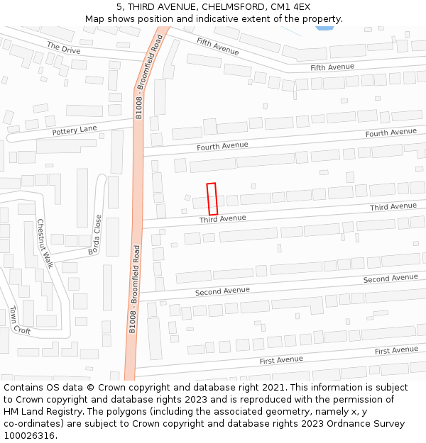 5, THIRD AVENUE, CHELMSFORD, CM1 4EX: Location map and indicative extent of plot