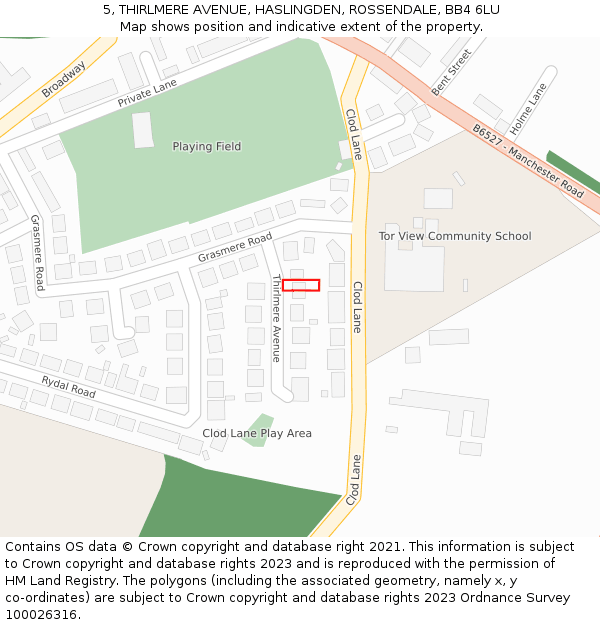5, THIRLMERE AVENUE, HASLINGDEN, ROSSENDALE, BB4 6LU: Location map and indicative extent of plot