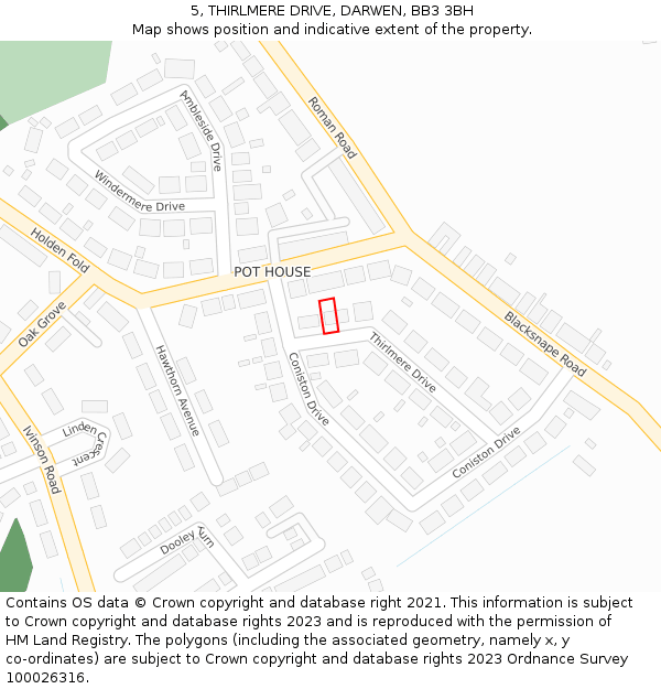 5, THIRLMERE DRIVE, DARWEN, BB3 3BH: Location map and indicative extent of plot