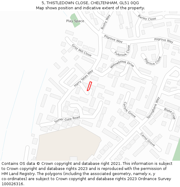 5, THISTLEDOWN CLOSE, CHELTENHAM, GL51 0QG: Location map and indicative extent of plot