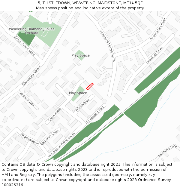 5, THISTLEDOWN, WEAVERING, MAIDSTONE, ME14 5QE: Location map and indicative extent of plot