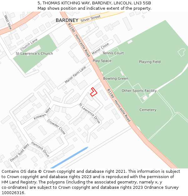 5, THOMAS KITCHING WAY, BARDNEY, LINCOLN, LN3 5SB: Location map and indicative extent of plot