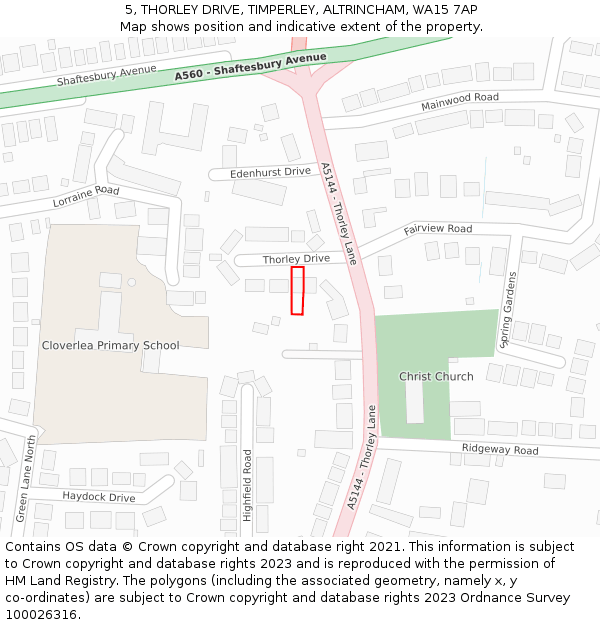 5, THORLEY DRIVE, TIMPERLEY, ALTRINCHAM, WA15 7AP: Location map and indicative extent of plot