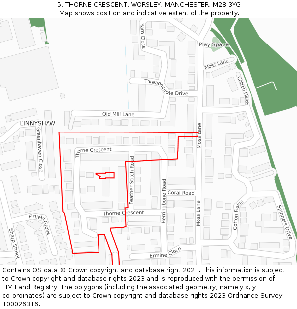 5, THORNE CRESCENT, WORSLEY, MANCHESTER, M28 3YG: Location map and indicative extent of plot