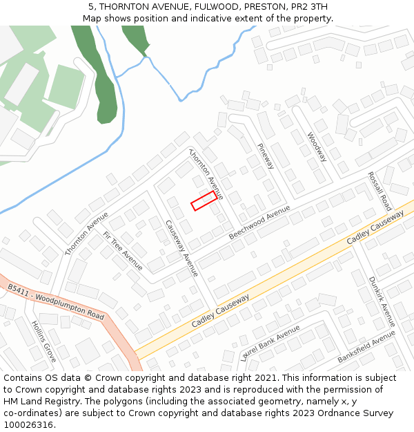 5, THORNTON AVENUE, FULWOOD, PRESTON, PR2 3TH: Location map and indicative extent of plot