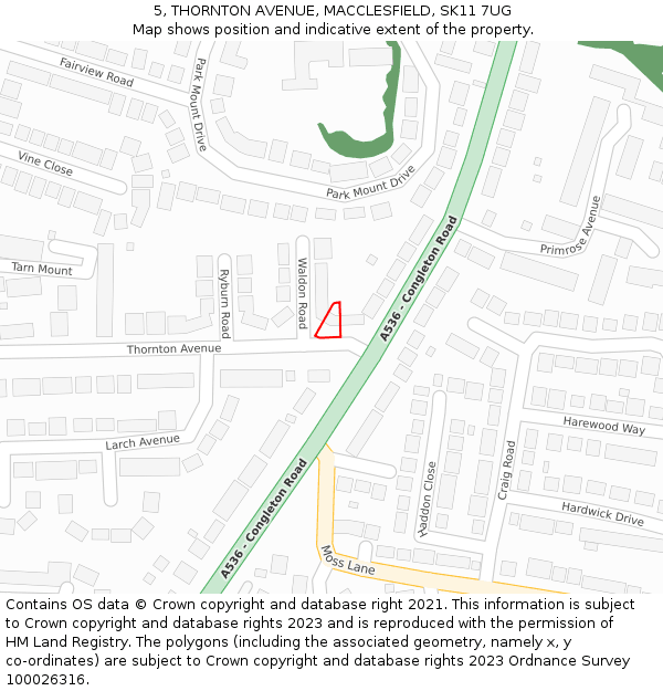 5, THORNTON AVENUE, MACCLESFIELD, SK11 7UG: Location map and indicative extent of plot