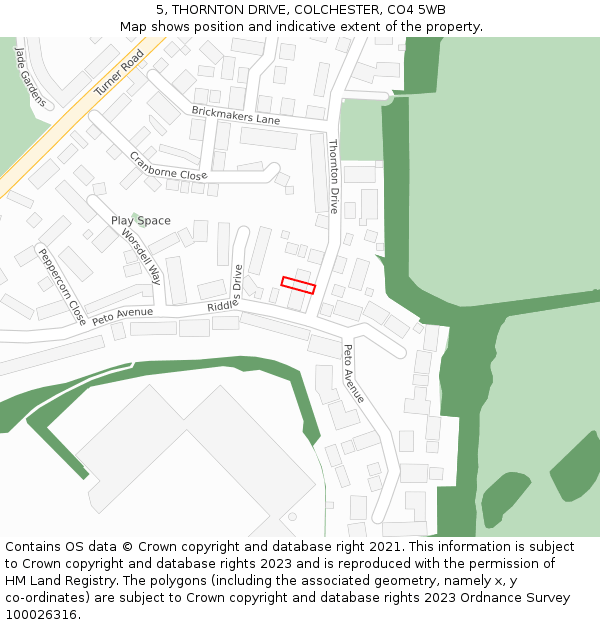 5, THORNTON DRIVE, COLCHESTER, CO4 5WB: Location map and indicative extent of plot