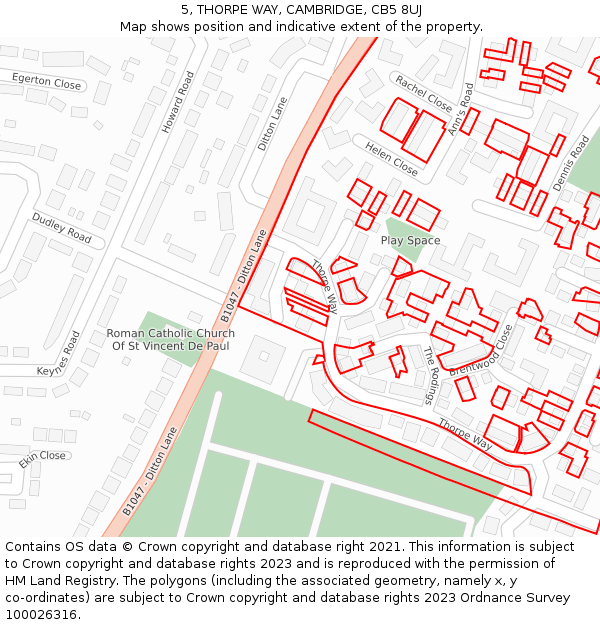 5, THORPE WAY, CAMBRIDGE, CB5 8UJ: Location map and indicative extent of plot