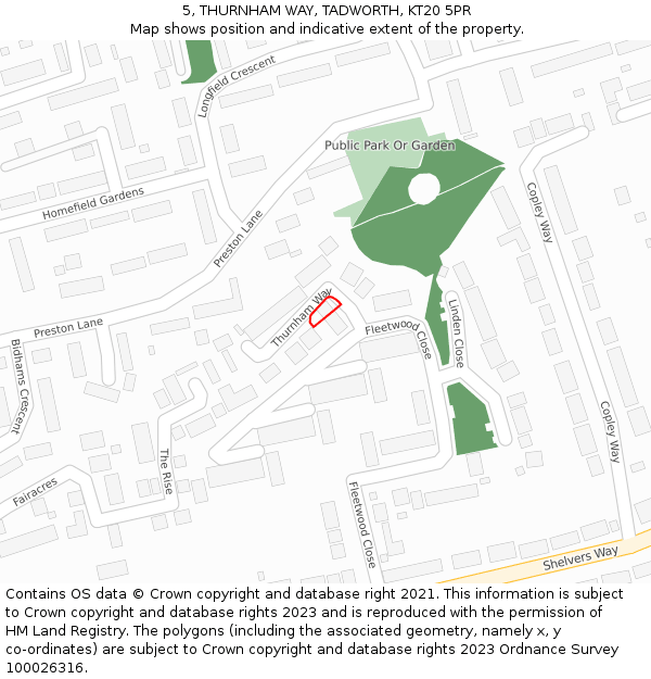 5, THURNHAM WAY, TADWORTH, KT20 5PR: Location map and indicative extent of plot