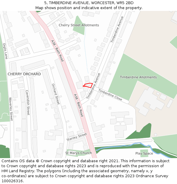 5, TIMBERDINE AVENUE, WORCESTER, WR5 2BD: Location map and indicative extent of plot
