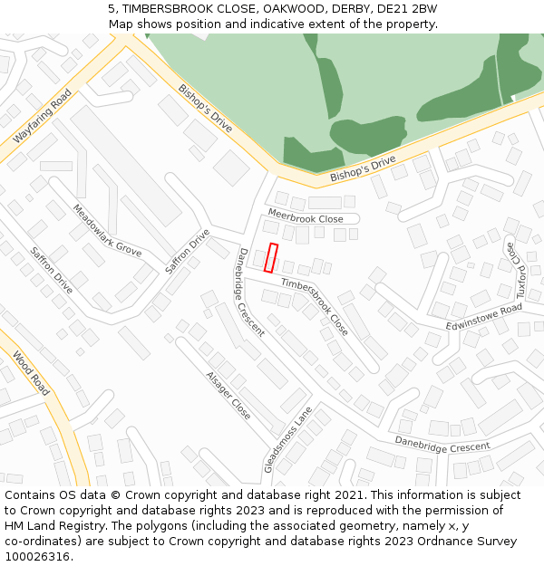 5, TIMBERSBROOK CLOSE, OAKWOOD, DERBY, DE21 2BW: Location map and indicative extent of plot