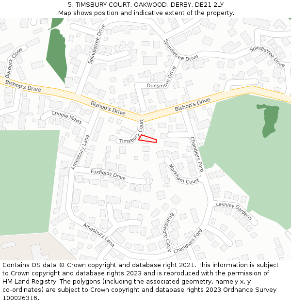 5, TIMSBURY COURT, OAKWOOD, DERBY, DE21 2LY: Location map and indicative extent of plot