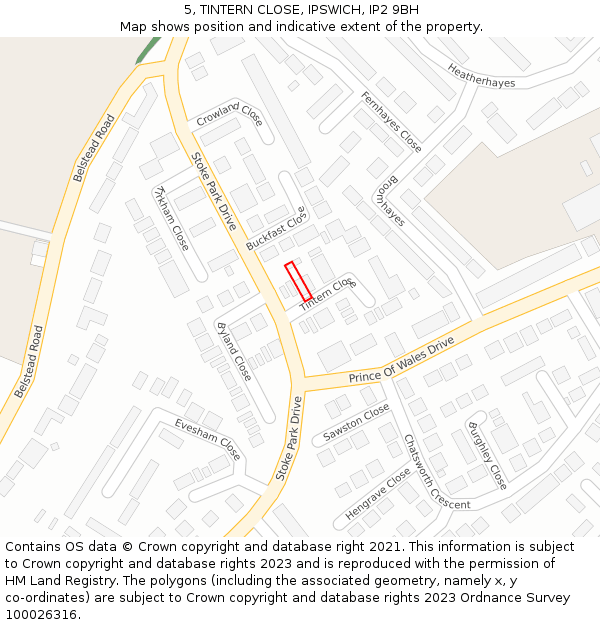 5, TINTERN CLOSE, IPSWICH, IP2 9BH: Location map and indicative extent of plot