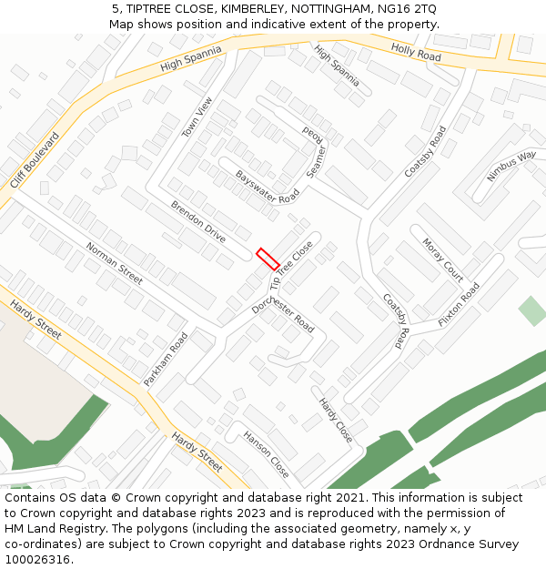 5, TIPTREE CLOSE, KIMBERLEY, NOTTINGHAM, NG16 2TQ: Location map and indicative extent of plot