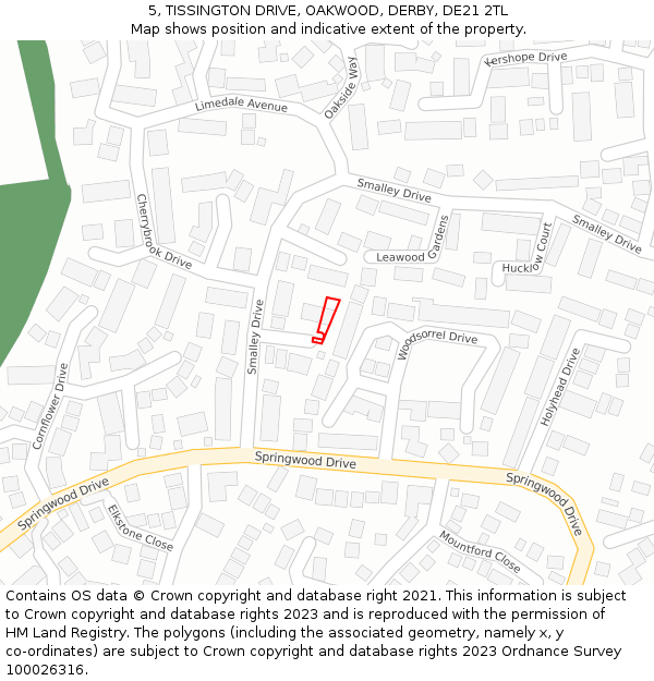 5, TISSINGTON DRIVE, OAKWOOD, DERBY, DE21 2TL: Location map and indicative extent of plot