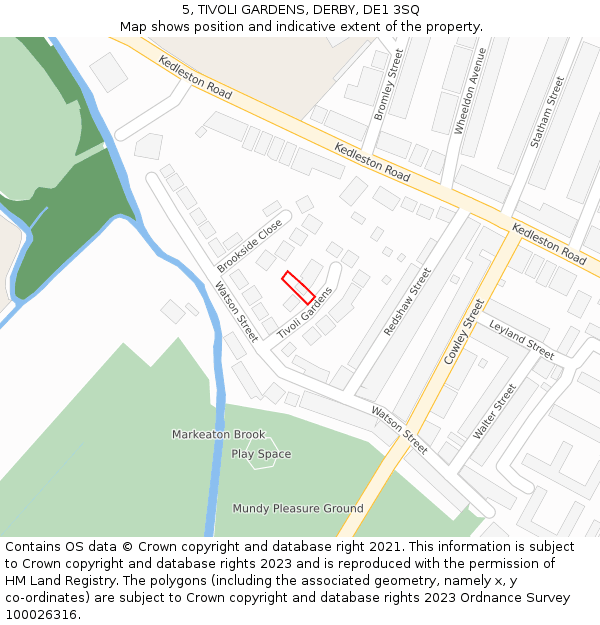 5, TIVOLI GARDENS, DERBY, DE1 3SQ: Location map and indicative extent of plot