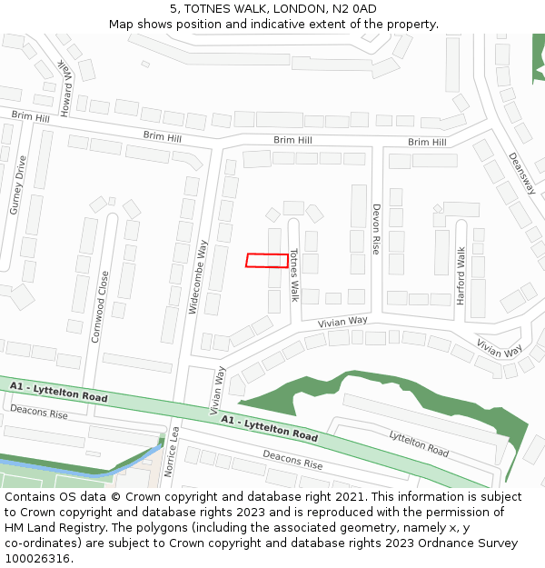 5, TOTNES WALK, LONDON, N2 0AD: Location map and indicative extent of plot