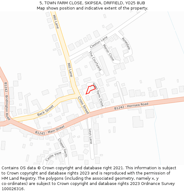 5, TOWN FARM CLOSE, SKIPSEA, DRIFFIELD, YO25 8UB: Location map and indicative extent of plot