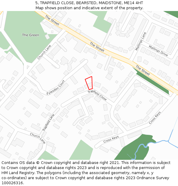 5, TRAPFIELD CLOSE, BEARSTED, MAIDSTONE, ME14 4HT: Location map and indicative extent of plot