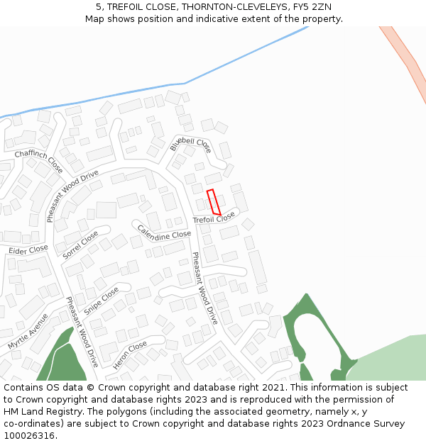 5, TREFOIL CLOSE, THORNTON-CLEVELEYS, FY5 2ZN: Location map and indicative extent of plot