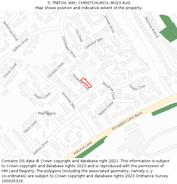 5, TREFOIL WAY, CHRISTCHURCH, BH23 4UG: Location map and indicative extent of plot