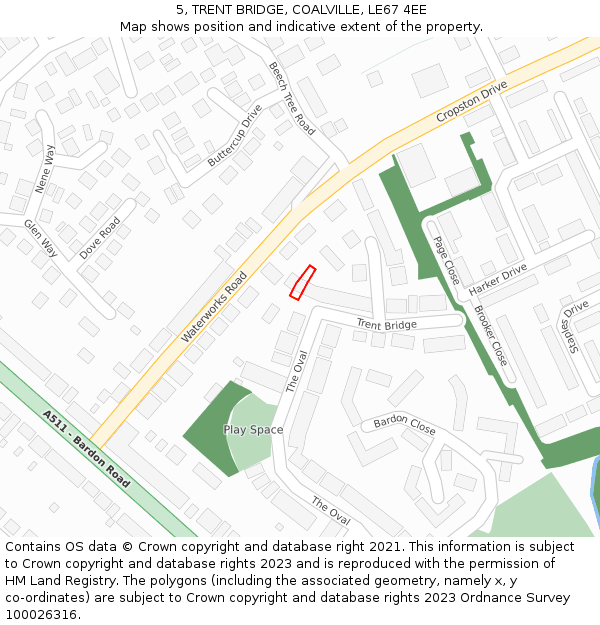 5, TRENT BRIDGE, COALVILLE, LE67 4EE: Location map and indicative extent of plot