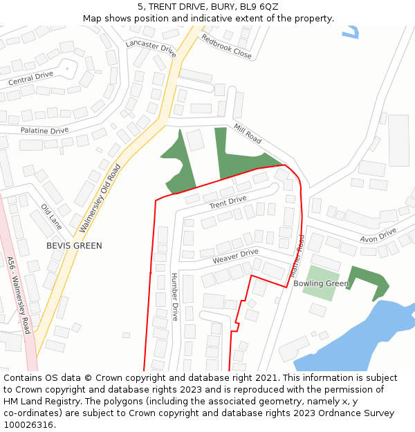 5, TRENT DRIVE, BURY, BL9 6QZ: Location map and indicative extent of plot