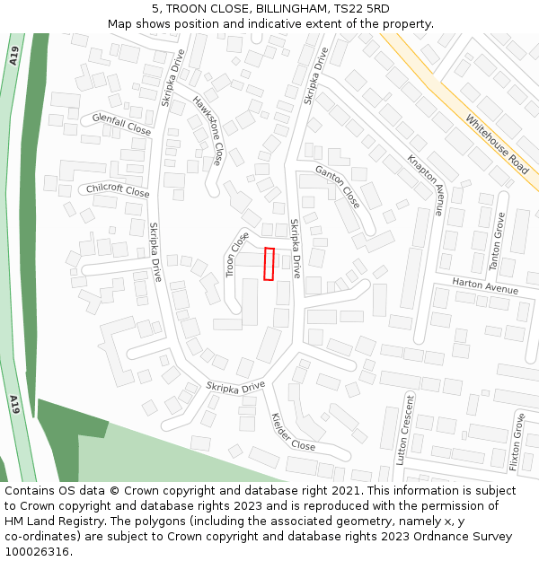 5, TROON CLOSE, BILLINGHAM, TS22 5RD: Location map and indicative extent of plot