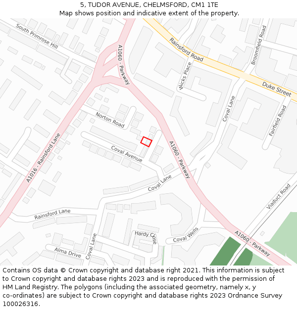 5, TUDOR AVENUE, CHELMSFORD, CM1 1TE: Location map and indicative extent of plot