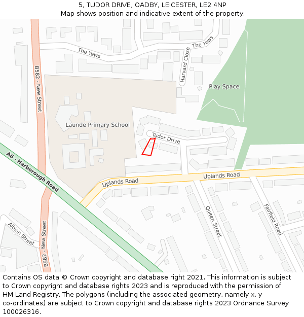 5, TUDOR DRIVE, OADBY, LEICESTER, LE2 4NP: Location map and indicative extent of plot