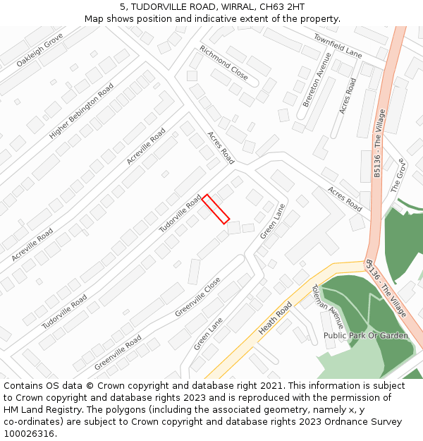 5, TUDORVILLE ROAD, WIRRAL, CH63 2HT: Location map and indicative extent of plot