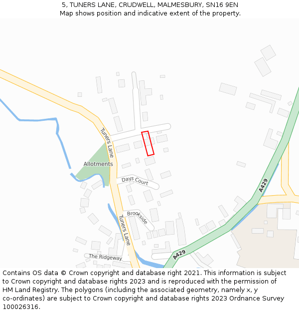 5, TUNERS LANE, CRUDWELL, MALMESBURY, SN16 9EN: Location map and indicative extent of plot