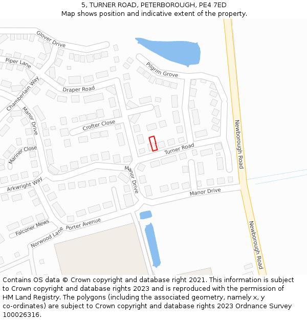 5, TURNER ROAD, PETERBOROUGH, PE4 7ED: Location map and indicative extent of plot