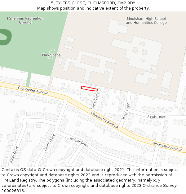 5, TYLERS CLOSE, CHELMSFORD, CM2 9DY: Location map and indicative extent of plot