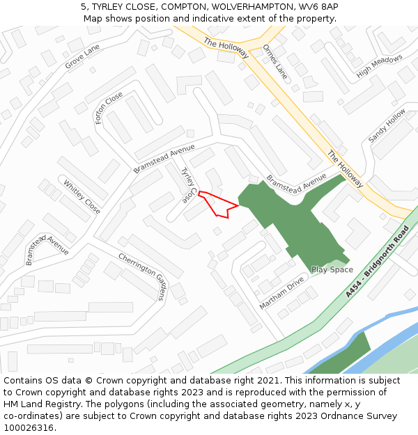 5, TYRLEY CLOSE, COMPTON, WOLVERHAMPTON, WV6 8AP: Location map and indicative extent of plot