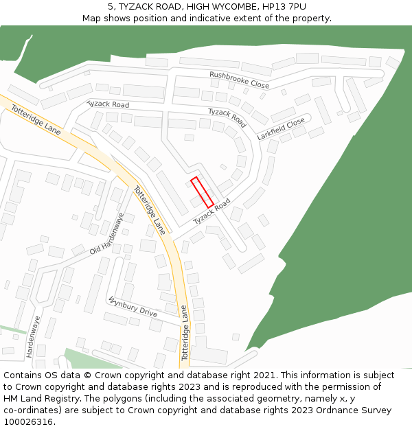 5, TYZACK ROAD, HIGH WYCOMBE, HP13 7PU: Location map and indicative extent of plot