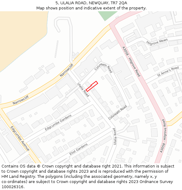 5, ULALIA ROAD, NEWQUAY, TR7 2QA: Location map and indicative extent of plot