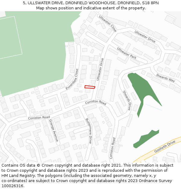 5, ULLSWATER DRIVE, DRONFIELD WOODHOUSE, DRONFIELD, S18 8PN: Location map and indicative extent of plot